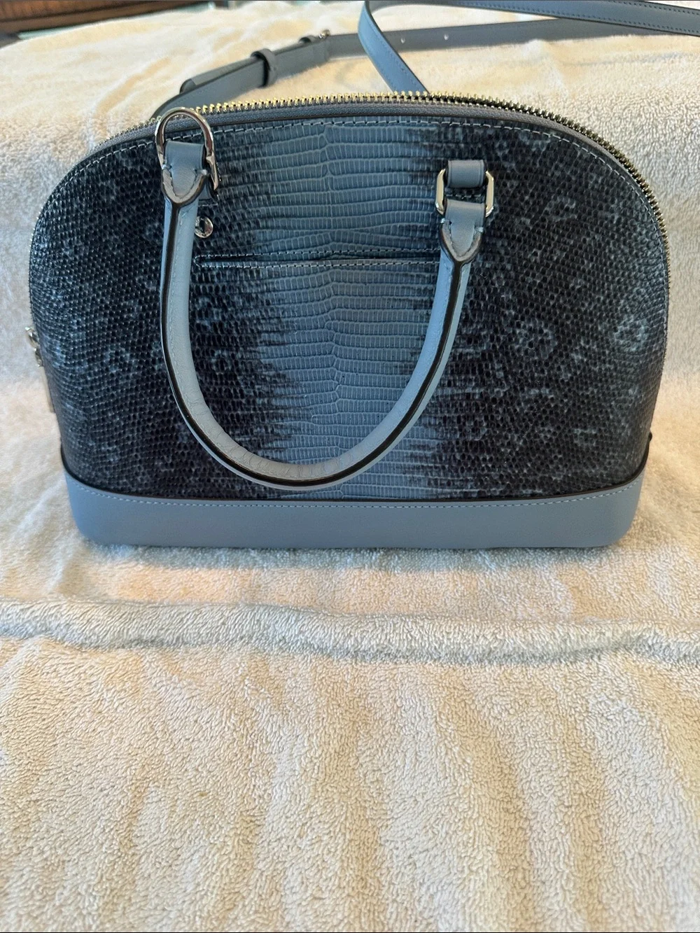 Coach Dome Satchel in Black and Light Blue